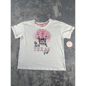 Messy Bun Just Chillin Girls White This Aint Texas Yall Frenchie Dog Tee Size 12